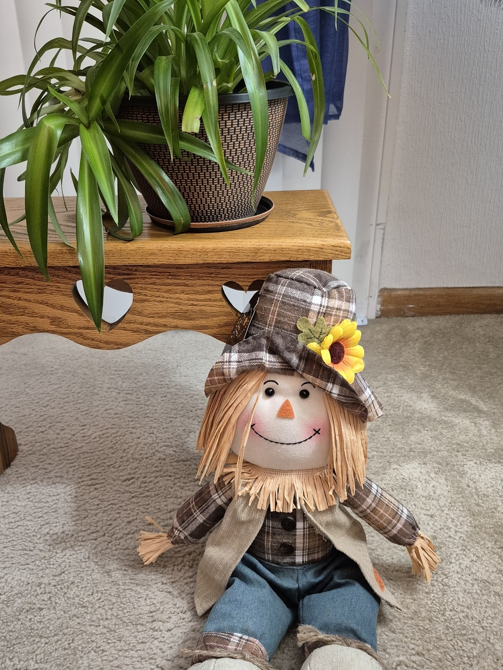 Plush Fall Scarecrow Doll with Sunflower Hat - Picture 7 of 7